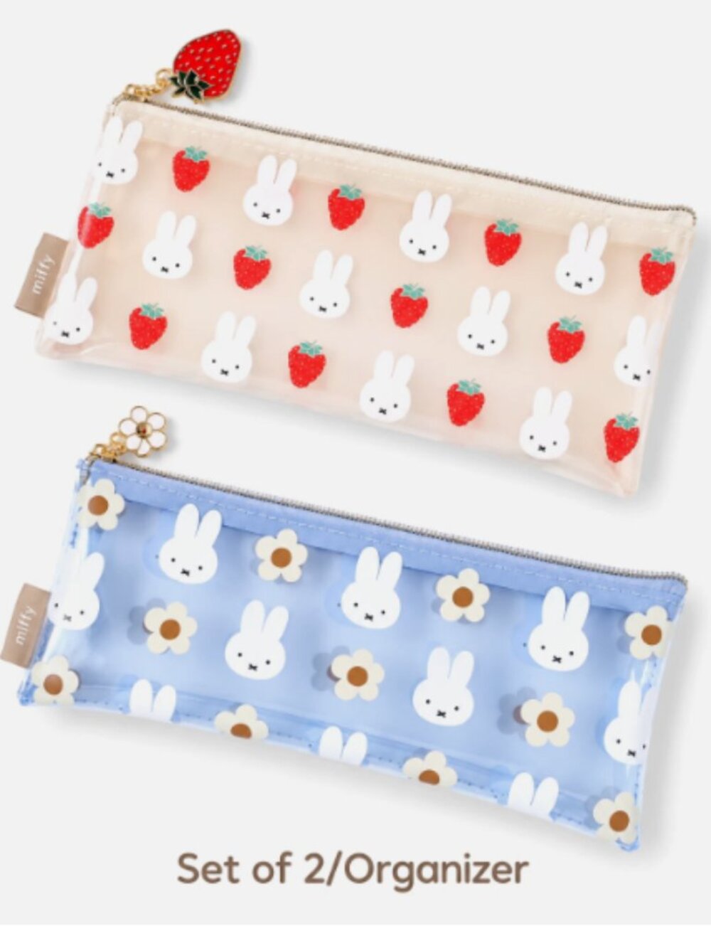 (Set of 2) Miffy Pouch Storage Case Pencil Tools Organizer Zip Bag Purse Long